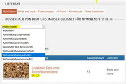 Screenshot zur neuen Auswahl der Liste der Futtermischungen und den Icons