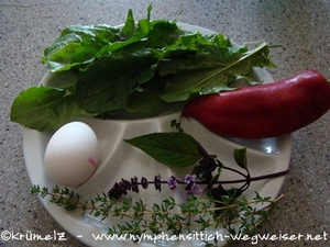 Zutaten: Kräuter, Gemüse und Ei