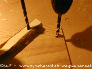 Löcher für die Holzdübel bohren