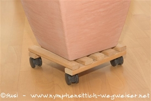 Topf auf den Blumenroller stellen