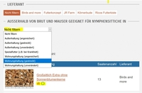Screenshot zur neuen Auswahl der Liste der Futtermischungen und den Icons